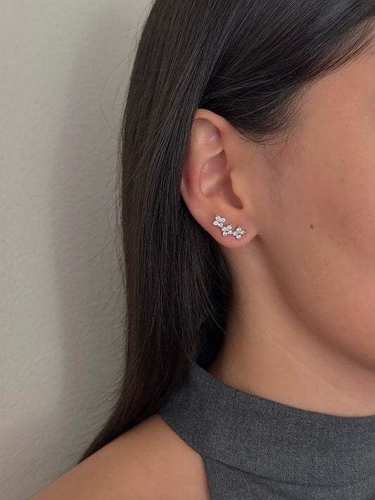 Aretes Flores Triple Zirconia