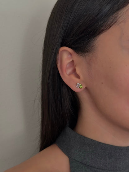 Aretes Peridot Gota con Topacio Blanco
