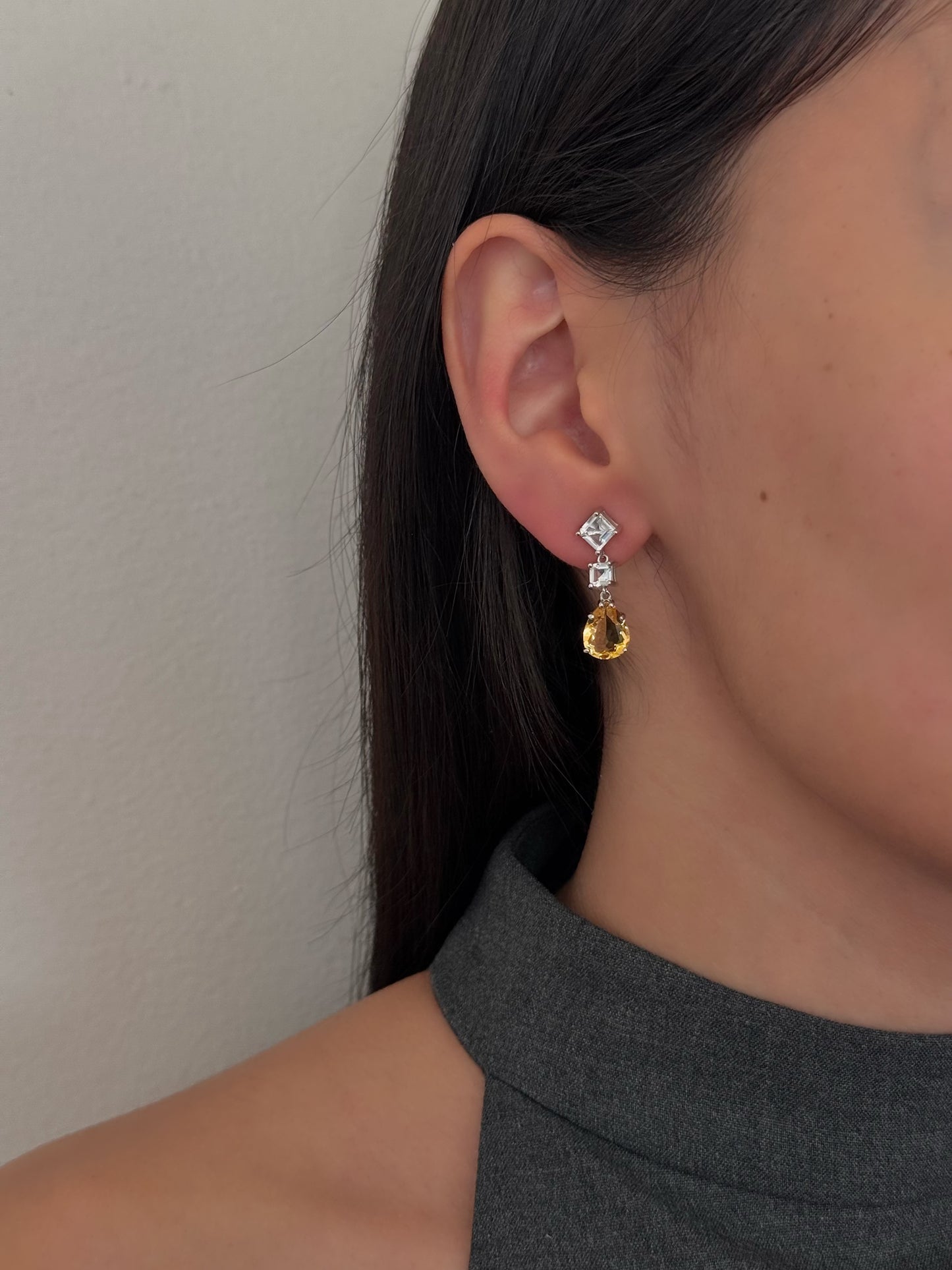 Aretes Citrina Naranja con Topacios Blanco