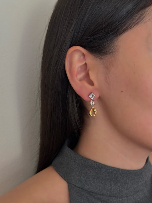 Aretes Citrina Naranja con Topacios Blanco