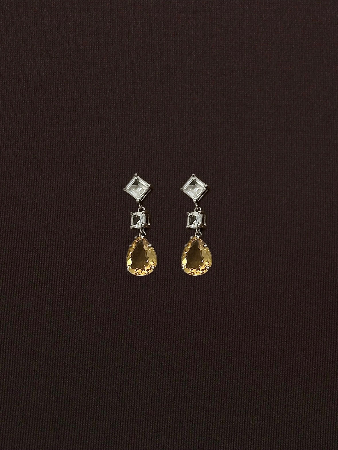 Aretes Citrina Naranja con Topacios Blanco