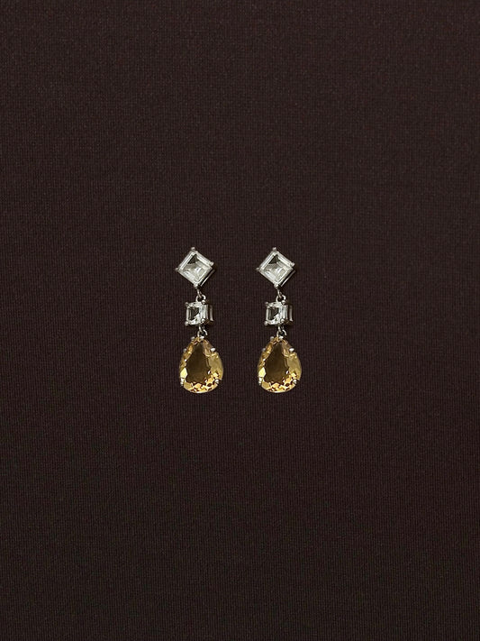 Aretes Citrina Naranja con Topacios Blanco