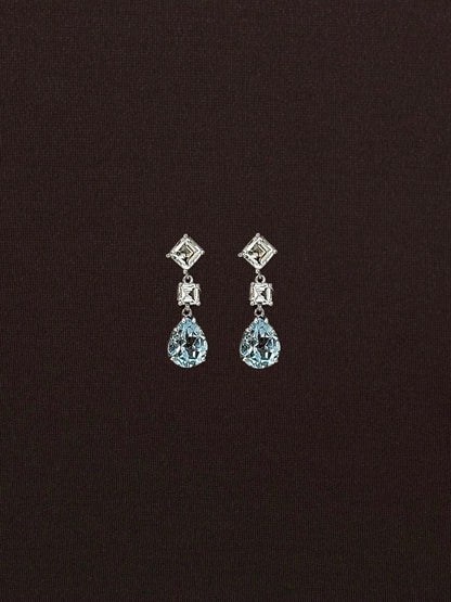 Aretes Topacio Azul Gota con Zirconias Blanco