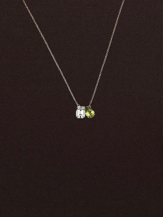 Collar Peridoto Gota con Topacio Blanco